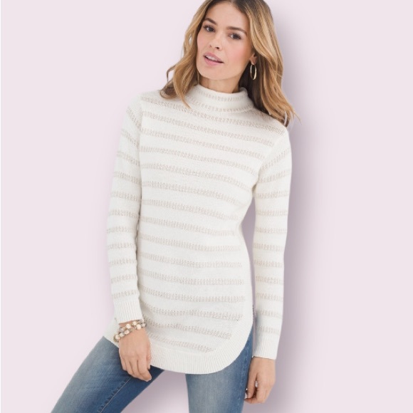 Chico’s Shine Striped Mock-Neck Pullover Sweater - Picture 1 of 11